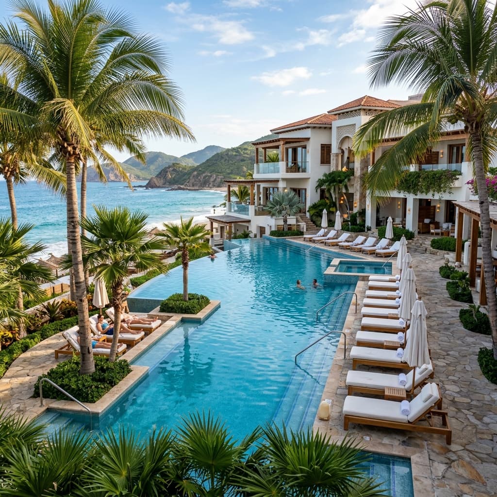 Luxurious hotel resort with pool